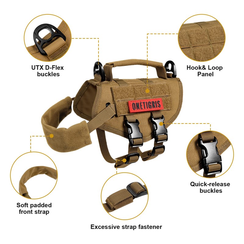 Tactical Dog Harness, Milltary Dog Vest with Durable Vertical Handle