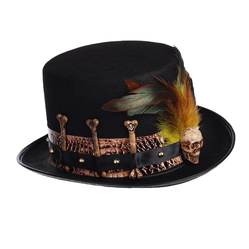 COSDREAMER Women's Voodoo Hats Witch Doctor Hat Skull Feathers Hat