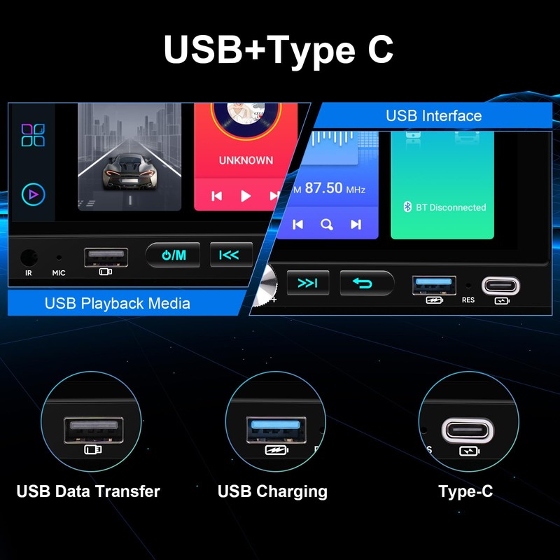 6.9-Inch Single Din Touchscreen Car Stereo - Android 2GB+64GB Type-C&USB