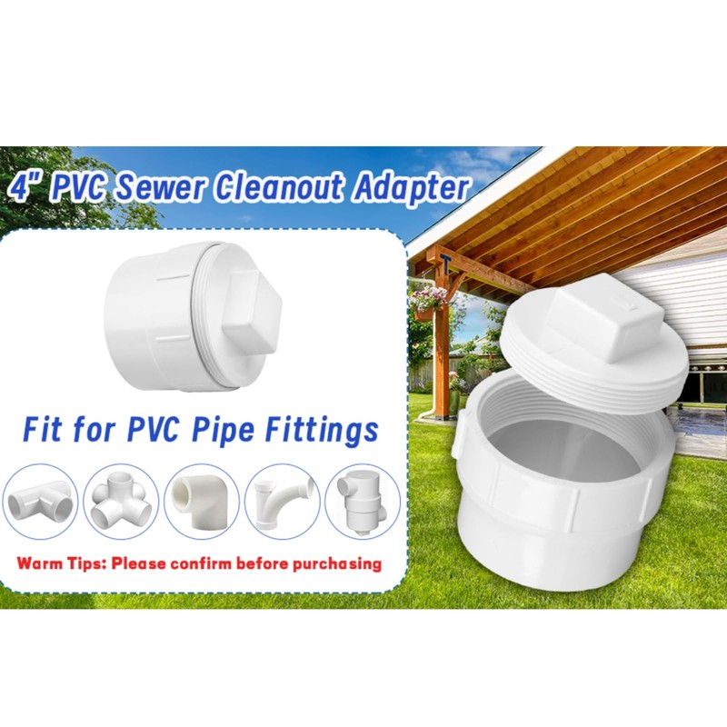 Ptazucv 4" PVC Sewer Cleanout Adapter with Plug Pipe Fitting,