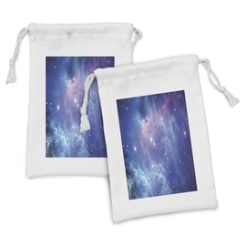 Ambesonne Outer Space Fabric Pouch Set of 2, Outer Space Nebula in the Galaxy with Star Clusters Mysterious Astronomy Art, Small Drawstring Bag for Toiletries Masks and Favors, 9" x 6", Purple Navy