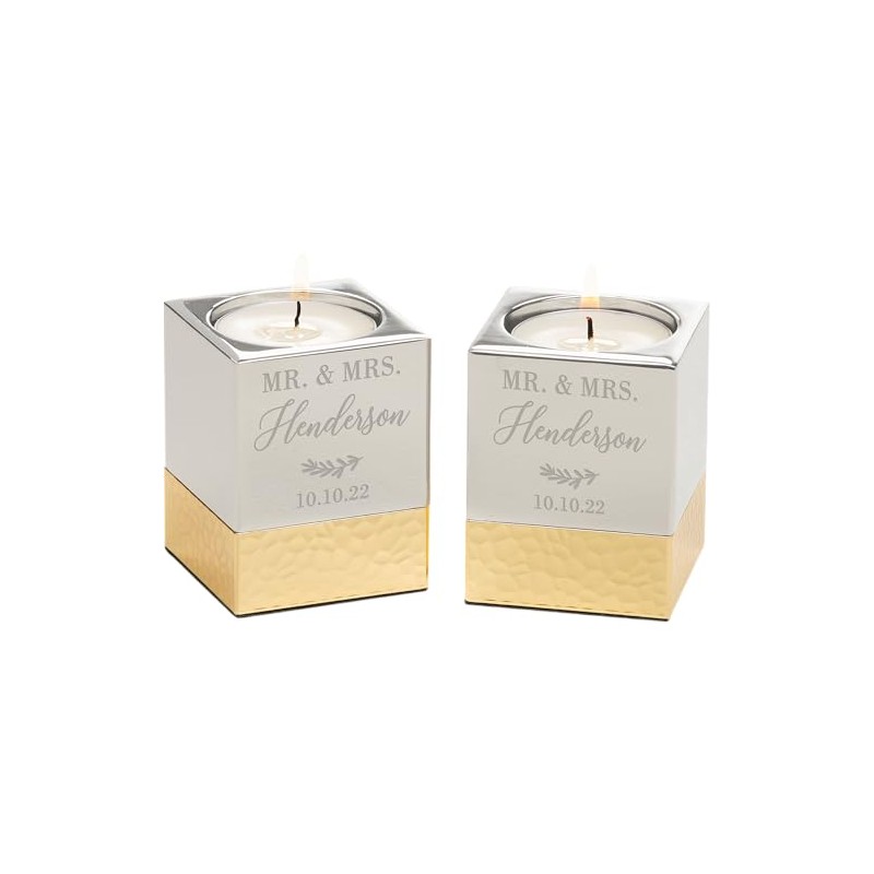 Personalization Universe Laurels of Love Engraved Silver & Gold Hammered