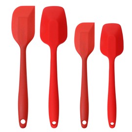 Silicone Spatulas Set, Rubber Spoon Spatula Heat Resistant Spoonula One Piece Design Seamless Spatula Non-Stick Scrapers Baking Mixing Tool (Red Set)