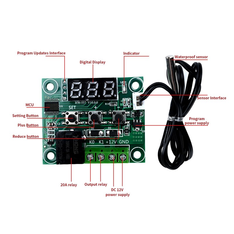 Podazz 2pcs W1209 12V DC Digital Temperature Controller Board Micro