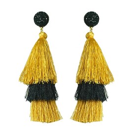 Graduation Tassel Earrings Graduation Glitter Stud Layered Tassel Earrings Black Yellow Last Day of School Teacher Students Graduation Jewelry Gifts-A