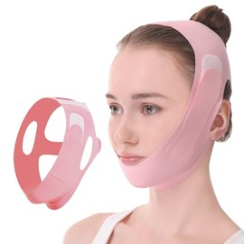 Mentonera Para Dormir, Banda Facial Reafirmante De Seda De Hielo Cómoda Para El Rostro, Vendaje Facial Moldeador En V (Rosa)