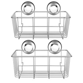 iPEGTOP L-7 Adhesive Suction Cup Deep Caddy Bath Organizer Wall Shelf for Large Shampoo Shower Gel Holder Bathroom Accessories Storage-Rustproof 304 Stainless Steel, 2-Pack, 2 Count