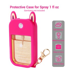 Eoopoon 2 Pack Silicone Case for Touchland Hand Sanitizer Spray – Protective Soft Cover with Keychains for 1 FL OZ/30 mL(Rose&Purple)