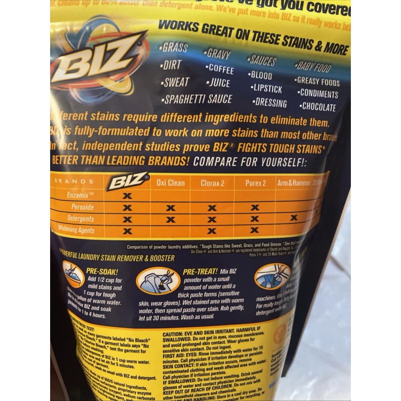 Biz 2 BIZ Stain & Odor Eliminator Laundry Detergent Pow