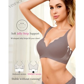 Vinfact Plunge V Bras for Women No Underwire Wireless Push up Bra Full Coverage Bralette Seamless T Shirt Everyday Sleep Bra GRXL Grey