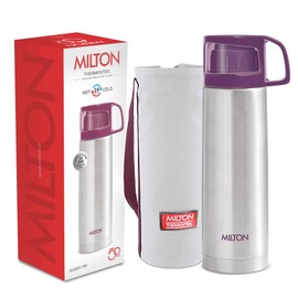 Milton Thermosteel Glassy 750, Double Walled Vacuum Insulated 750 ml | 25 oz | 24 Hours Hot and Cold Water Bottle with Drinking Cup Lid and Cover, Stainless Steel, BPA Free, Leak Proof | Purple