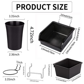 YYBD 24Pcs Pegboard Assortment Organizer Accessories Include Plastic Pegboard Bins Pegboard Cups with Hooks & Loops Black Square Round Pegboard Holders Tools Storage Kit for Garage Workshop Office