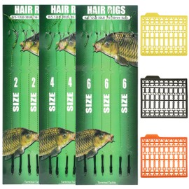 Carp Fishing Hair Rigs Kit, 18pcs Braided Thread Boilie Curved Barbed Carp Hook Braid Thread Line Rolling Swivel Carp Rigs with 3 Extender Boilie Bait Stops Carp Fishing Tackle Kit