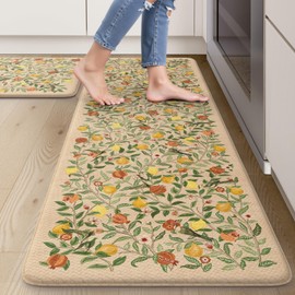 Sungea Anti Fatigue Kitchen Mat, Lemon Cushioned Waterproof Non Slip Kitchen Rug Memory Foam Kitchen Floor Mats Khaki 20"x32" & 20"x47"