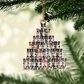 Talataca Border Collie 2D Flat Christmas Ornament, Christmas Pine Tree Shape with String Light Pine Tree Decor, Hanging House Charm Eve Keepsake, Car Rear View Mirror Accessories, Xmas Gift