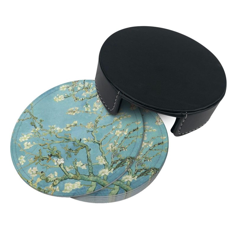 6 Pcs Van Gogh Almond Blossom Drink Coasters with Holder