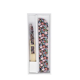 Ken Onishi SGF30-LIA05 LIBERTY Fan x Fan Bag Gift Set, Floral Print, Black, Ripple, Floral/Black