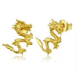 14k REAL Yellow Gold Dragon Stud Earrings (7 x 11 mm)