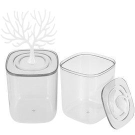 SHOWERORO 2pcs Cotton Swab Dispenser Lid Transparent Storage Box for Cotton Pads Toothpicks Jewelry and Tools Keeps Your Desktop Organized