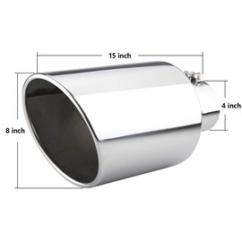 LCGP 4 inch Inlet Diesel Truck Tailtip, 8 inch Outlet Exhaust Tip, 15 inch Length Muffler Tip, Rolled End Angle Cut