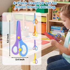 LovesTown Toddler Scissors, 4PCS Adaptive Blunt Tip Training Safety Scissors for Kids, Child Hand-Eye Coordination Development, Early Preschool Development Tools, Stocking Stuffer DIY Craft Projects