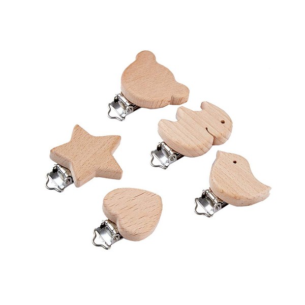 ccHuDE 5 Pcs Natural Wood Pacifier Clips Holder Baby Suspender