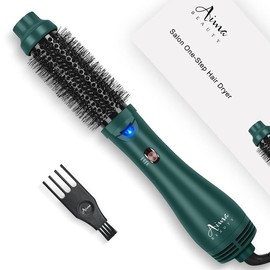 Aima Beauty Barrel Ionic Wavy Hair Curler Tiktok Viral Brush Hair Styling Tools Blow Dryer Brush, One Step Curly Hair Dryer & Volumizing Hot Air Curling Brush Comb Round Straightener - Color: Prussian Blue