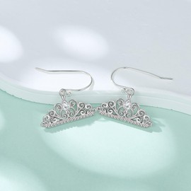 Crown Earrings 925 Sterling Silver Crown Cubic Zirconia Dangle Drop Earrings Jewellry Gifts For Women Girls