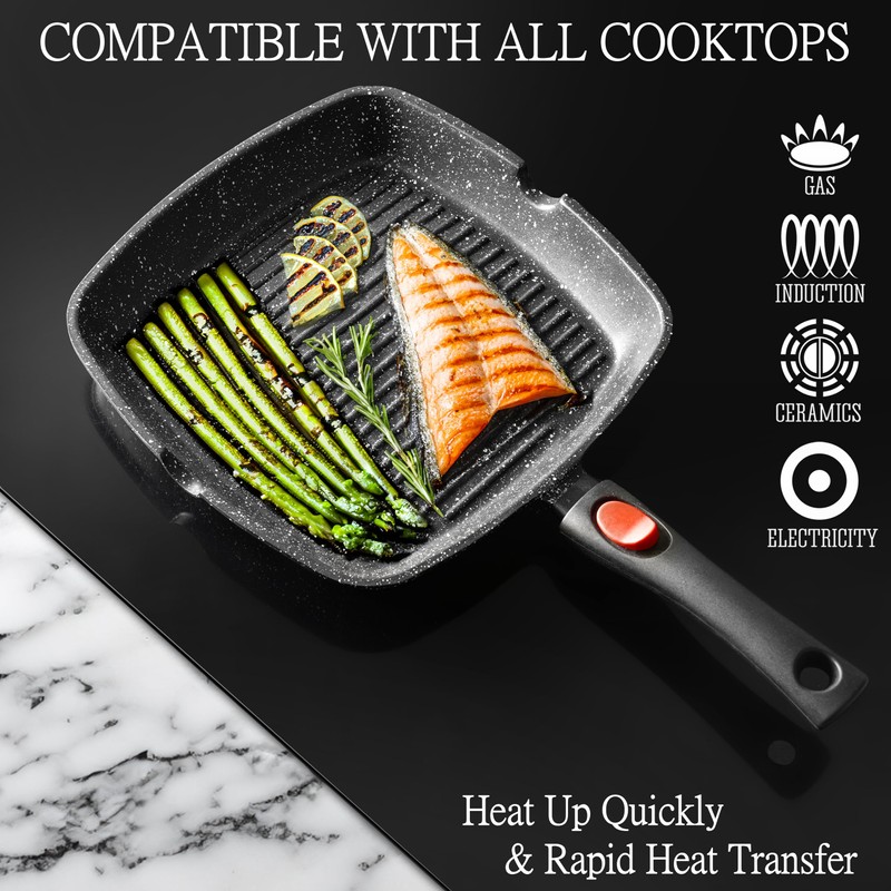 Moss & Stone Square Grill Pan for Indoor Cooking, 11-Inch