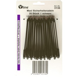 Yline Pack of 20 Maxi/Large Safety Pins, Black (Lacquered) 85 mm, Safety Pins, Jewellery Pins, 3136