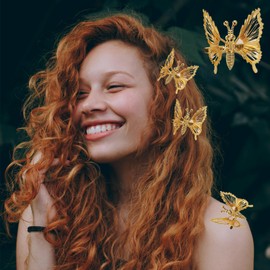 AWOCAN 6PCS Butterfly Hair Clips Women Hairpins 3D Moving Wings Elegant Side Hairpins Bride Wedding Hair Accessories for Women (GOLD-B)