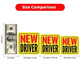 Linsaner New Driver Magnet for Car, Student Driver Magnet, 3-Pack Removable Reflective Car Decals - Durable Automotive Exterior Accessories Stickers for Cars (Red/Black - New, 3.54/4.13/4.72 inch)