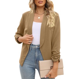 Blaser sacos de Mujer Blazer 3/4 Sleeve Camel Colored Blazer for Women (Khaki, M)