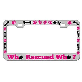 Who Rescued Who Dog Style Heavy Duty Metal License Plate Frame/Car Accessories Auto License Plate Frame Car Tag Holder Cover