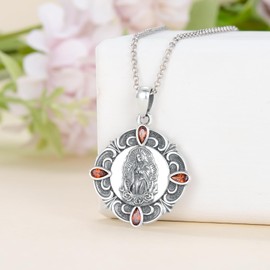 LEECCI Santa Muerte Necklace 925 Saint Dead Pendant Religious Amulet Jewelry for Women Men Valentine's Day Christmas Birthday Gift, Sterling Silver, Zircon