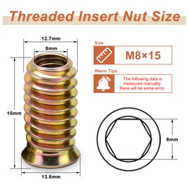 Drenky Threaded Inserts for Wood M8x15mm - 20Pcs Flanged Hex Socket Nut, Zinc Plated Carbon Steel Insert Nuts with Hex Drive Head (Wood Furniture Installation Hardware)