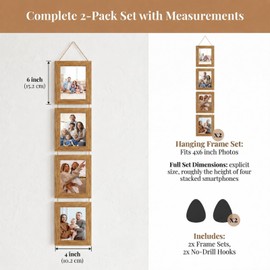 2 Pack Collage Picture Frame for 8 Photos, MDF Multi Picture Frame with Hanging Rope, Rustic Farmhouse Wall Photo Frame, Gallery Wall Picture Display for Home Decor (Brown, 4X6)