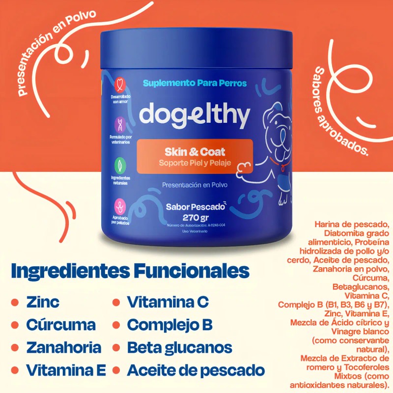 Dogelthy Skin and Coat Suplemento con Omega 3 Para Piel