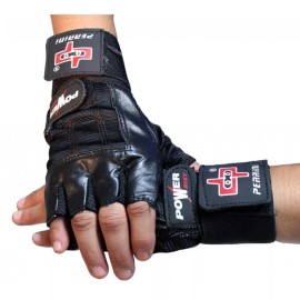 Perrini Black Leather Weight Lifting Fingerless Workout Gloves - Large