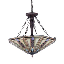 Chloe Lighting CH35001RM25-UH3 Moasic Jayden, Tiffany-style Mission 3 Light Inverted Ceiling Pendant Fixture 25-Inch Shade, Multi-colored