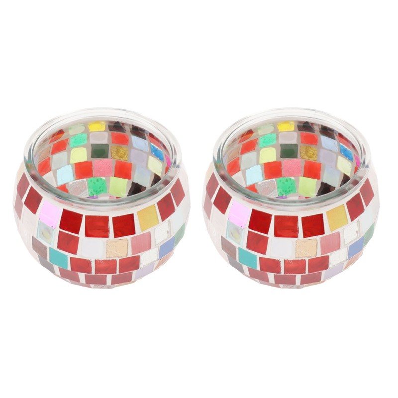 2PCS Mosaic Glass Tea Light Holder Romantic Deocrative Scented Candle