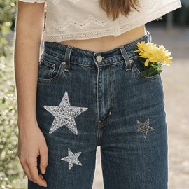 Hyakoz Pack of 20 iron-on transfers, rhinestone appliqué, iron-on patches, glitter patches, patches for hats, shoes, clothes, jeans, DIY, 8/6/4 cm, silver white + mineral grey