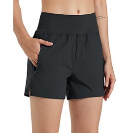 Libin Women's 4" High Waist Athletic Golf Shorts Quick Dry Hiking Shorts Lightweight Summer Active Outdoor Travel Shorts, Black XS