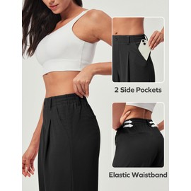 Ewedoos Women's Wide Leg Pants High Waisted Waffle Work Dress Pants for Women Business Casual Palazzo Trousers 26"/28" Black