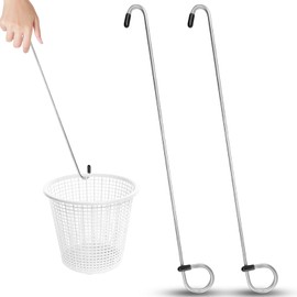 2Pcs Pool Skimmer Hook, Stainless Steel Skimmer Basket Handle Extended Knee Protection Pool Skimmer Basket Hook Tool for Cleaning Swimming Pool Debris Skimmer Basket Hook, Protect Hands Skimmer Hook