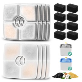 8 Pack Replacement Filters & 8 Pack Pre-filter Sponges for 84oz/2.5L Automatic Pet Fountain, BFLICROY Cat Water Fountain Filter, Triple Filtration Pet Fountain Replacement Filters