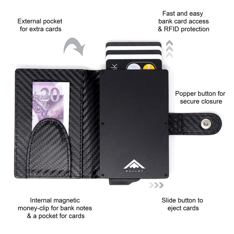 Stealth Wallet Minimalist Slim Lightweight Pop Up Card Holder, Silver