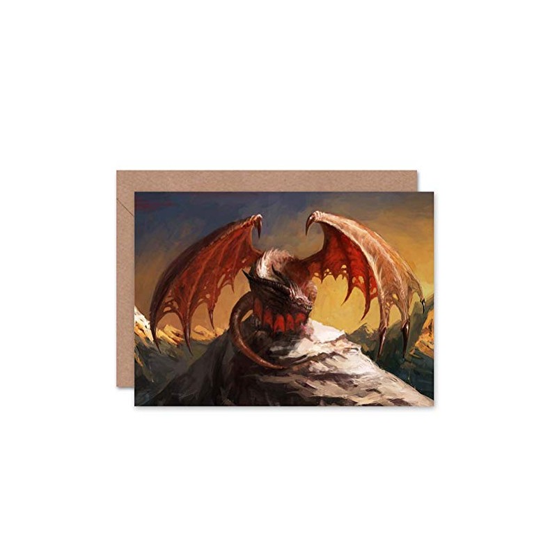FANTASY DRAGON MOUNTAINS S BLANK GREETINGS BIRTHDAY CARD ART