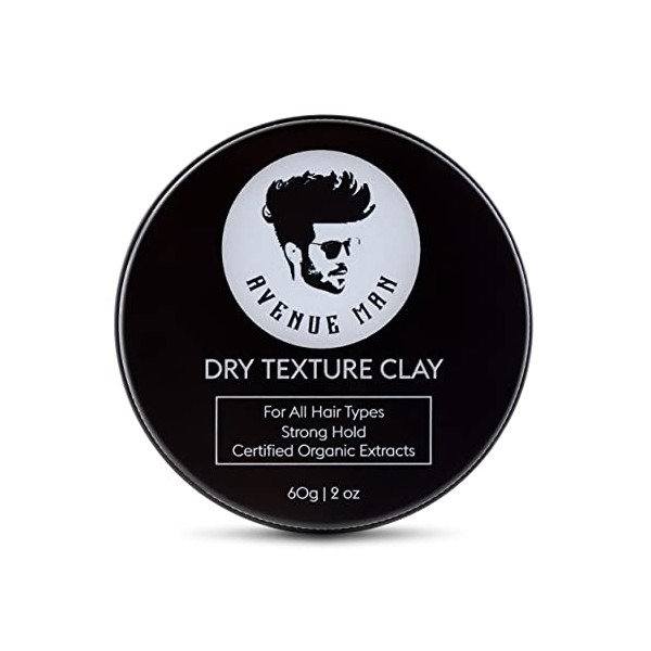 Dry Texture Hair Clay For Men - (2oz) by Avenue Man Hair Products - Hair Wax with Certified Organic Extracts for Wet or Dry Hair - Paraben-Free Hair Putty - Made in the USA