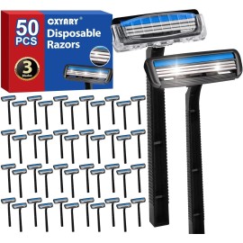 Blade 50 Pcs 3 Blade, Disposable Razors with, Clear Safety Cap Shaving Razors Bulk For